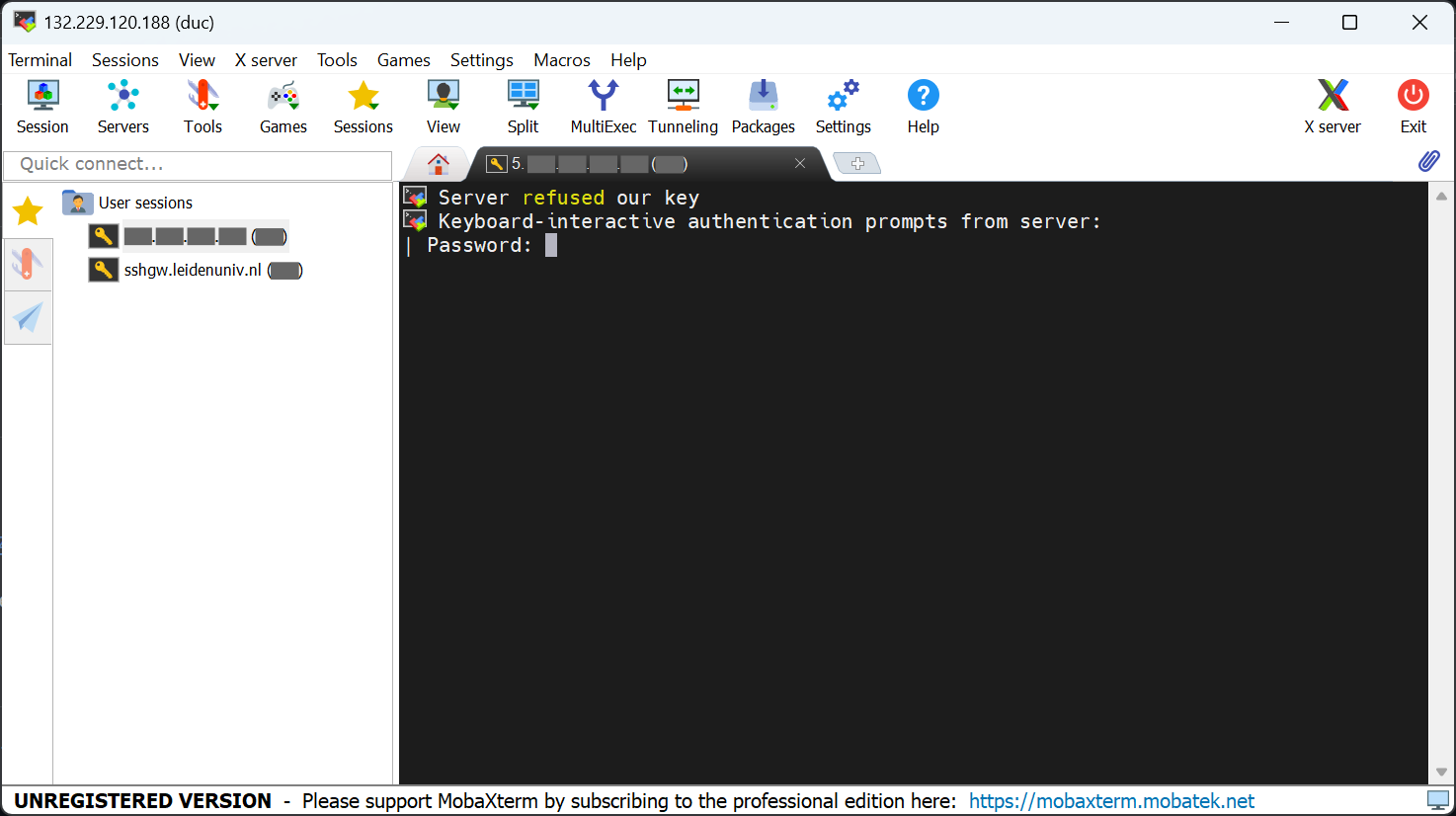 mobaxterm target server password